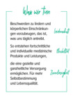 Unter der Überschrift „Was wir tun“ werden die Kernwerte Leidenschaft, Flexibilität und Zuverlässigkeit beschrieben: Beschwerden zu lindern und körperlichen Einschränkungen vorzubeugen, treibt uns täglich an. So entstehen fortschrittliche, individuelle medizinische Produkte und Leistungen, die eine gezielte, ganzheitliche Versorgung ermöglichen. Für mehr Selbstbestimmung und Lebensqualität.