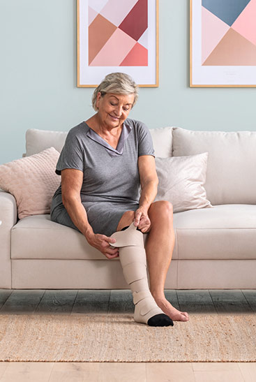 Woman wearing Juzo Compression Wrap Woman wearing Juzo Compression Wrap